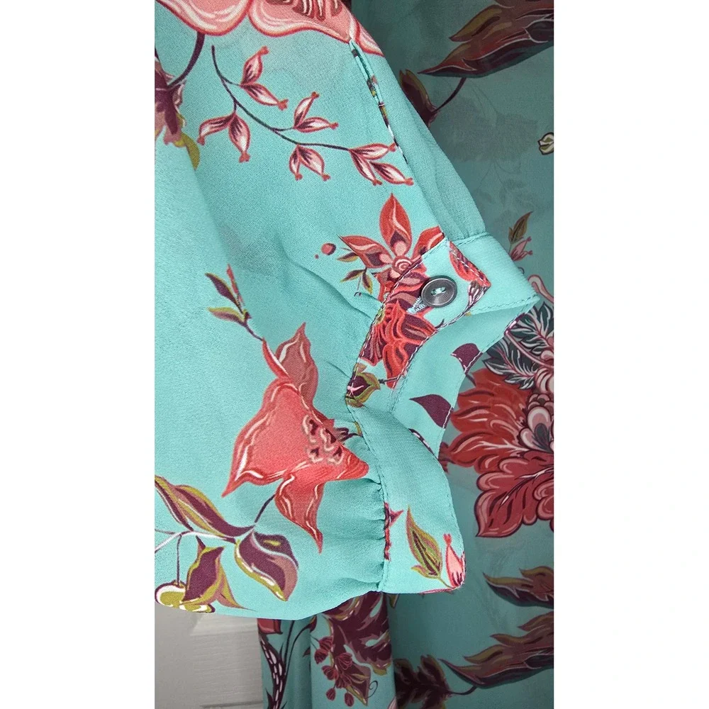 Soft Surroundings Floral Button Down Maxi Dress Turquoise Red Plus Size 3X - Picture 6 of 11